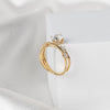 Lab Grown Diamond Bypass Ring 14k Yellow Gold Curved Wedding Band Round Princess Cut Diamond Ring Unique Engagement Anniversary Jewelry Gift