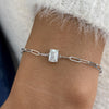 Solid 14K Yellow Gold, Emerald Cut Diamond Paperclip Chain Bracelet, 1.00ct E/VVS2 Lab Created Diamond, Eco Friendly Diamond, Birthday Gift