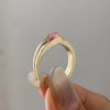 Pear Fancy Pink 0.70ct Lab Diamond Double Row Ring, 10k/14k/18k Gold Ring