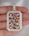 Multi Color Gemstone Moissanite Pendant, Hip Hop Style 925 Sterling Silver Jewelry, Customize Pendant, Moissanite Hip Hop Pendant in 925 Silver 14k Gold Plated
