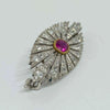 Circa 1890's Art Deco Brooch, Cushion &amp; Round Moissanite Stone Retro Brooch, Antique Ruby Vintage Inspire Brooch, Two Tone Gold Sunburst Brooch