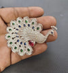Peacock Brooch, 925 Silver 14 Karat Gold Plated Sapphire Emerald Ruby Diamond.