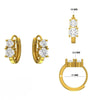 Gold hoop earrings with diamond-like stones, showing measurements on a white background.