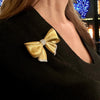 925 Silver 14K Gold Textured Diamond Bow Brooch